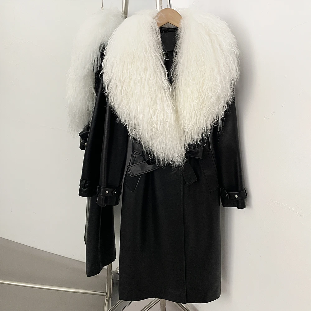 

Женская длинная куртка из искусственной кожи с мехом, новинка, роскошная одежда из искусственной кожи, пальто из искусственного меха для женщин