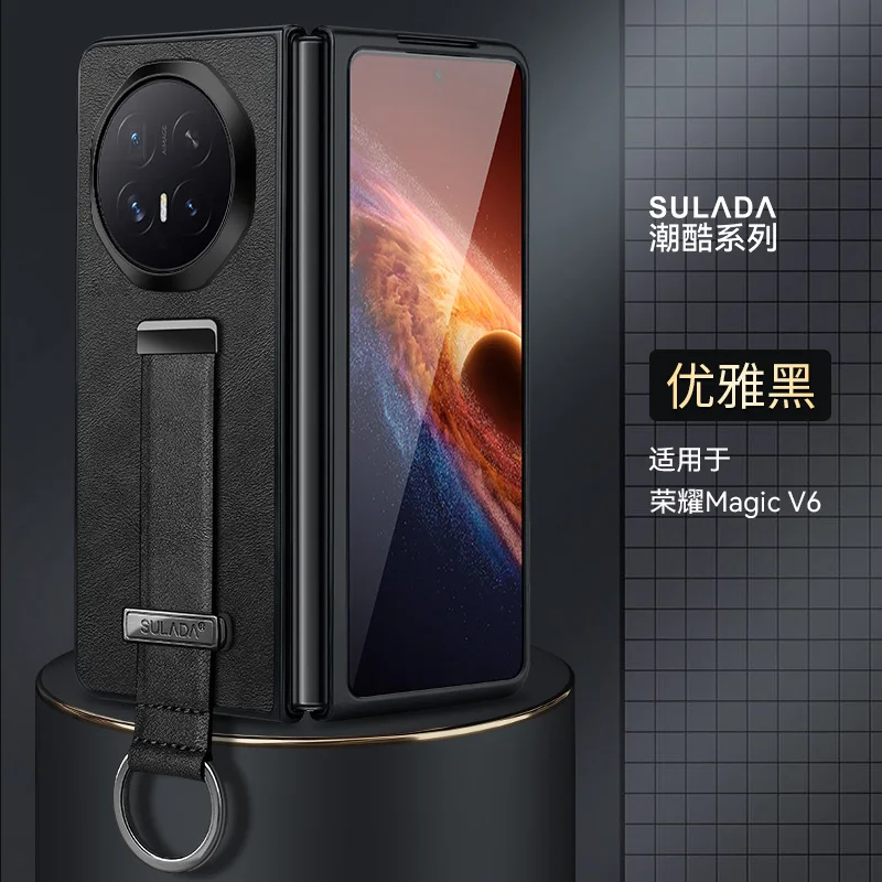 

For Honor Magic V6 Case New Business Leather Wristband Stand Durable Anti-fall Cover For MagicV6 Foldable Skin-friendly Funda