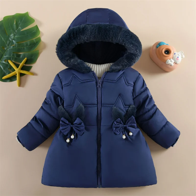 Baby Plush Thick Coat Girls Plus Velvet Jacket Autumn Winter Warm Outerwear Children Hooded Zipper Parkas New Kids Clothing