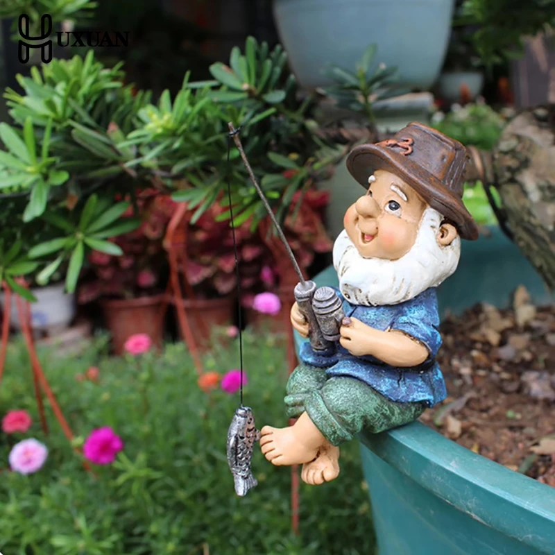 Funny Fishing Gnome Outdoor Garden Statue Resin Decor