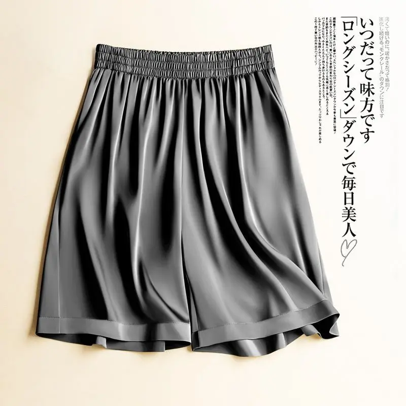 

Acetate Soft Solid Casual Elastic High Waist Wide Leg Women's Shorts Korean Fashion Loose 2023 Summer Pajama Pants Shorts Women