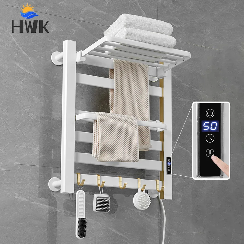 Black/White Bathroom Towel Dryer.Digital Display Heated Towel Rail.Temperature Control Towel Warmer.Timing Electric Towel Rack.