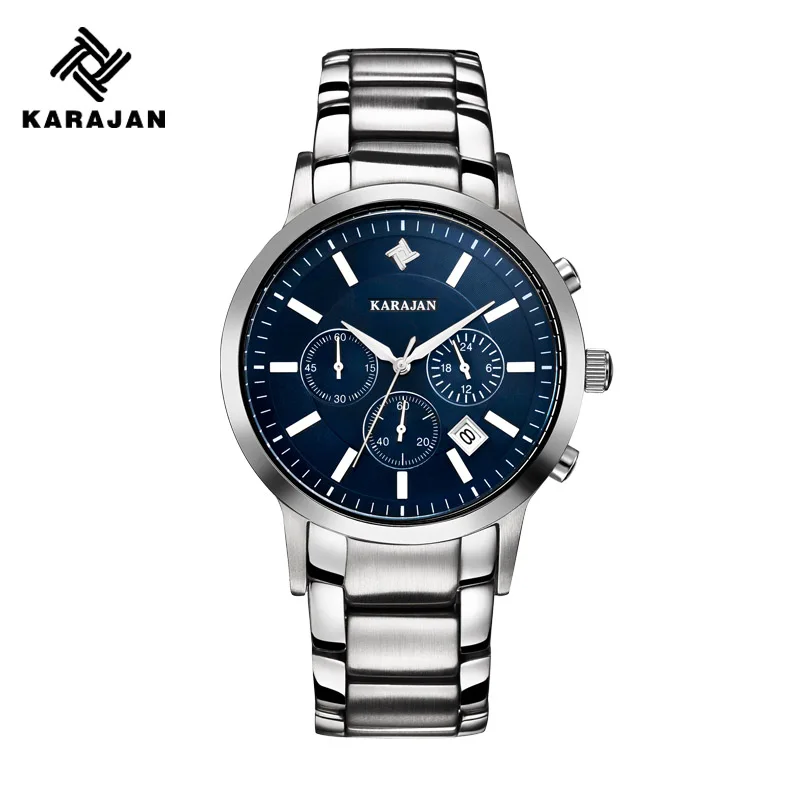 KARAJAN Genuine Business Quartz Watch Steel Band Fashion Men's Watch Multifunctional Three Eye Waterproof Watch Men's Watch