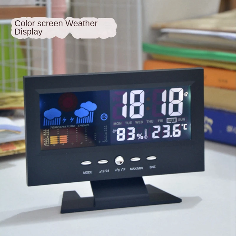 1Set Weather Forecast Station Temperature Humidity Time Date Display Clock Home Black