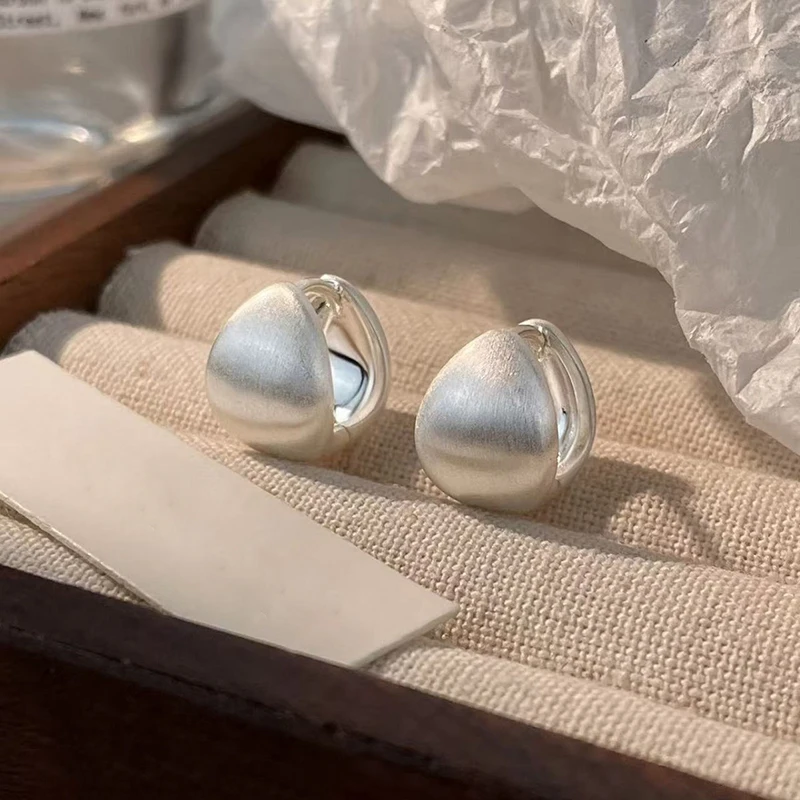 

Silver Plated Brushed Hoop Earrings for Charming Women Fashion Jewelry Irregular Classic Minimalist Accessories