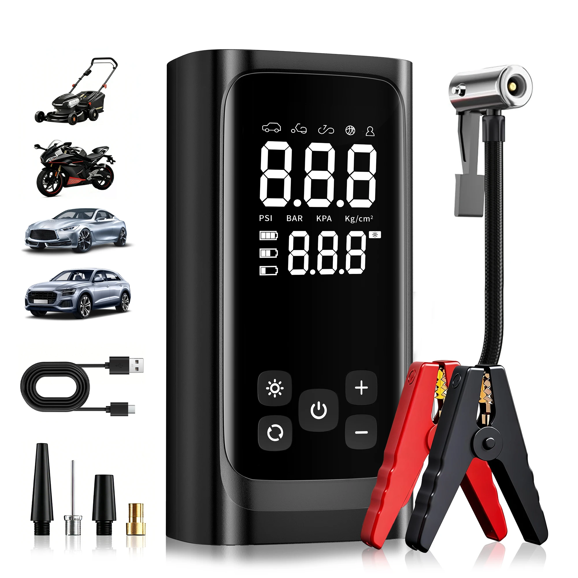 Portable Tire Inflator 150PSI with Emergency Start Assist, Cordless Air Compressor, Digital Gauge & Auto Shut-Off for Cars