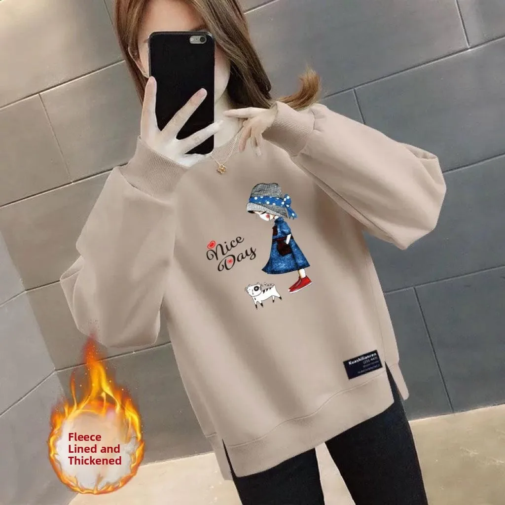 

Thickened Fleece Long Sleeve Loose Fit Hoodie Casual Style Women's Top Trendy plus Size Comfortable Soft Fabric Spring Autumn