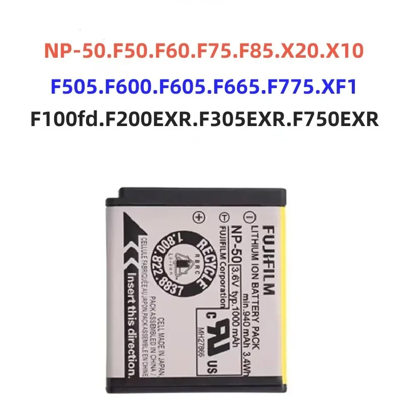 

100%Original 940mAh for Fujifilm NP50 F50 F60 F75 F85 X20 X10 F505 F600 F605 F665 F775 XF1 F100fd F200EXR F305EXR Camera Battery