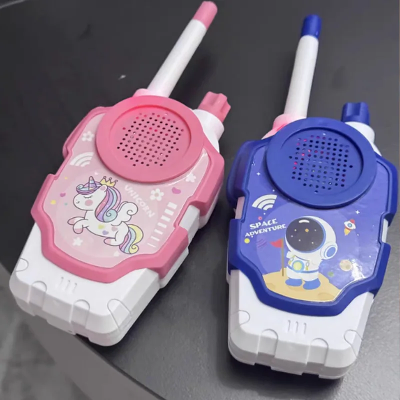 어린이 워키 토키 2팩 무선 부모 자녀 교육 야외 장난감 유니콘 우주 비행사 디자인의 소녀를위한 생일 선물