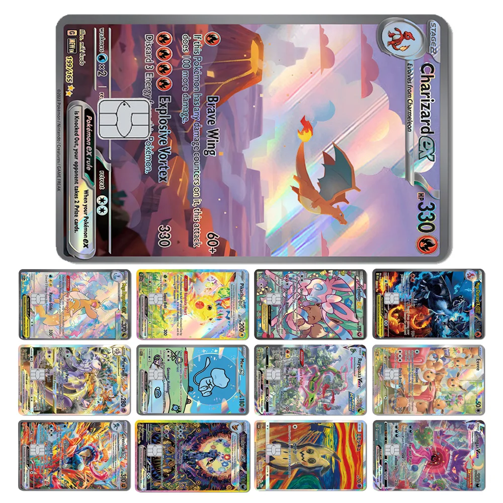 Magischer Hai Holographischer Laser Gengar Charizard EX Mew Eevee TCG Karten-Folienaufkleber für Kreditkarten