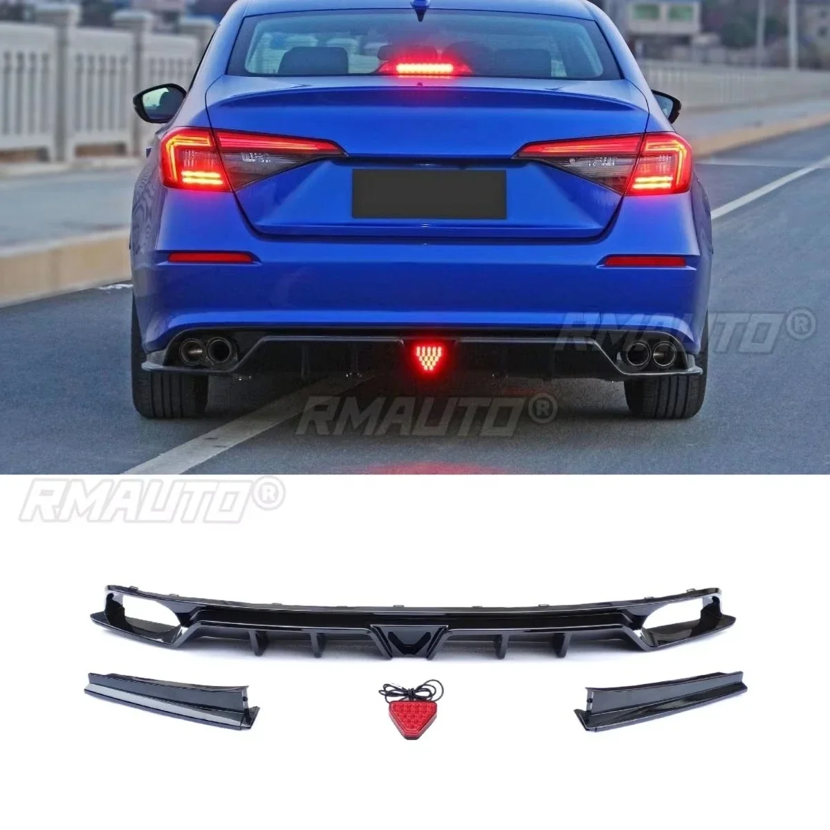 Car Rear Bumper Lip Diffuser Spoiler Glossy Black Car Accessories for Honda 11th Gen Civic Sedan 2022 Bumper Protector Body Kit