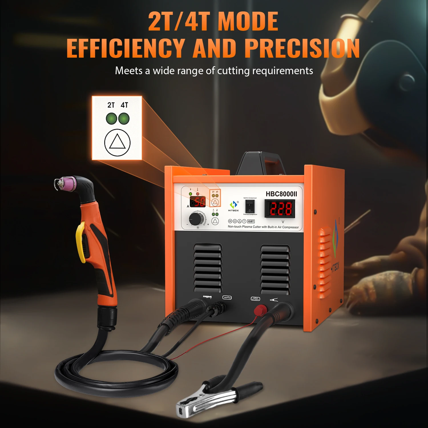 50Amp HITBOX HBC-8000II Digital Plasma Cutter: Dual Voltage (110V/220V) with Built-in Air Compressor