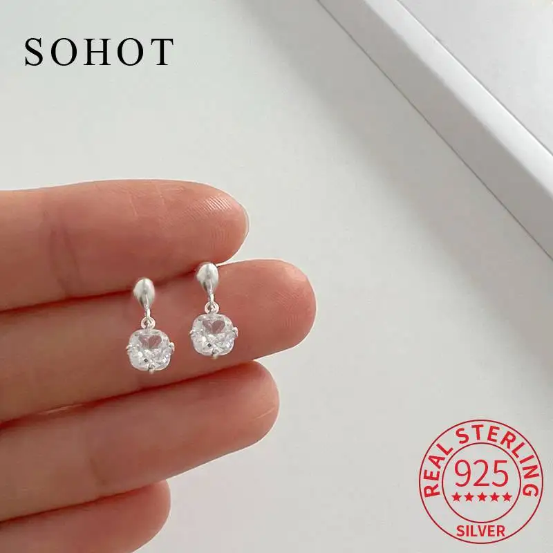 

Настоящее серебро 925 пробы, квадратный кулон с цирконом, мини-серьги-гвоздики для женщин, милые изысканные ювелирные изделия, легкие роскошные аксессуары