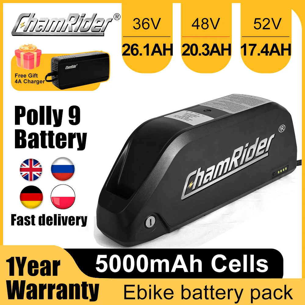 

ChamRider Electric Battery Original 48V 52V Ebike Battery Polly 9 36V Downtube BMS 350W 500W 750W 1000W 18650 Cell