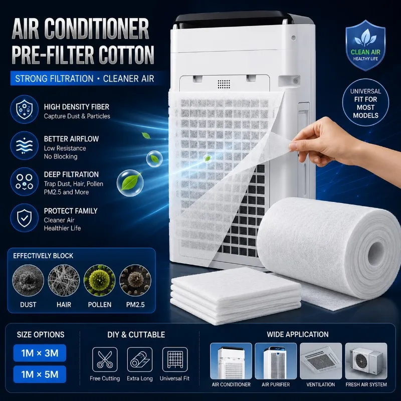 PM2.5 Air Conditioner Filter Cotton 1.5mm Thick Polyester Fiber Anti-Fog Dustproof Air Purifier Filter Electrostatic Cotton Tool