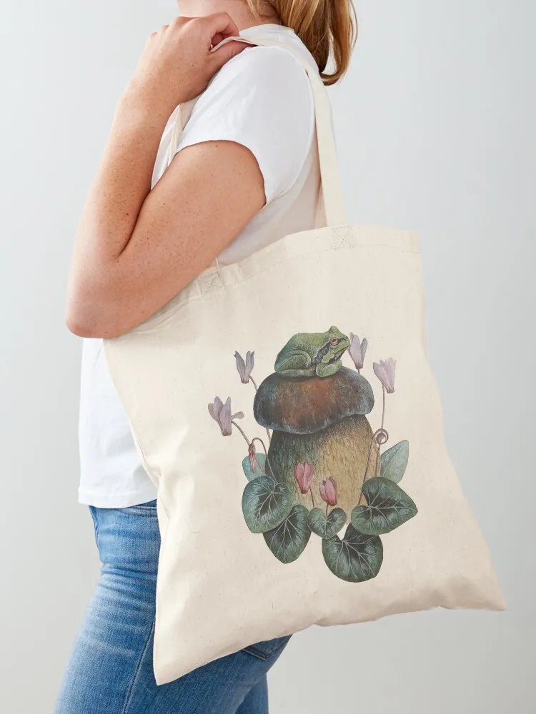 Frog on a bolete shroomie Tote Bag custom bags tote bag men bags woman 2026