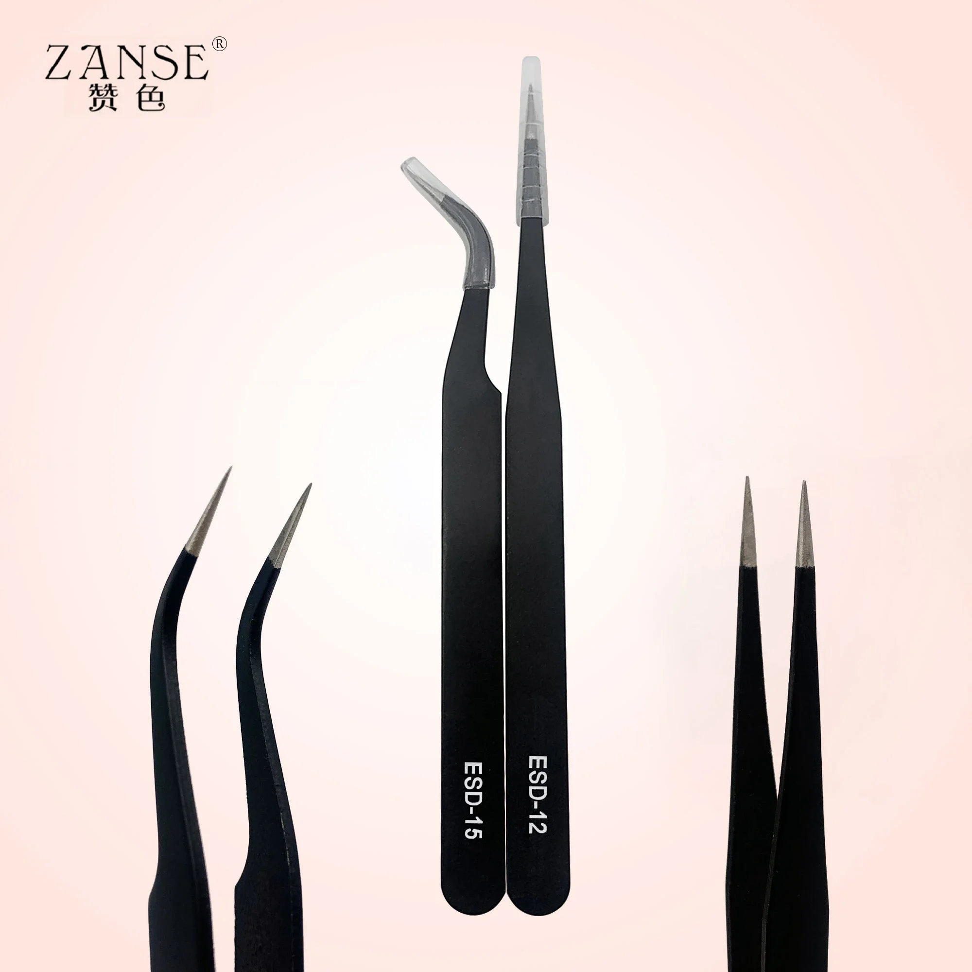 ZANSE-Pince à épiler en acier inoxydable, applicateur antistatique de haute précision pour extensions de cils, outils de maquillage