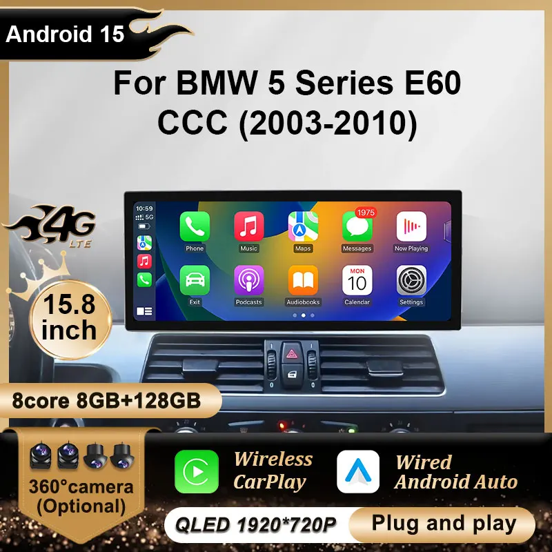 15.8 inch for BMW 5 Series E60 2003 - 2010 CCC System Car Radio Multimedia Audio Video Player Wireless CarPlay Android Auto WIFI
