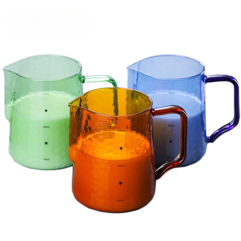 

500ml Colored Handmade Glass Coffee Cup Clear Glass Measuring Cup With Handle Milk Jug Cafe Creamer Juice Tea Coffee Cups