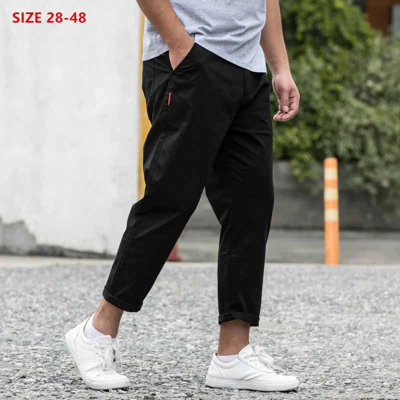 

Summer Pants Men Streetwear Pencil Stretched Trousers Plus Size 40 42 44 46 48 Ankle Length Black Khaki Fashion Clothing