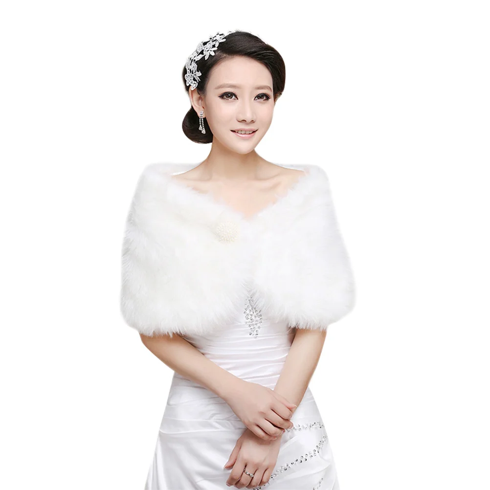 

Beige Shawl Wedding Fur Bridal Cape Plush Tippet Dress Bridesmaid Dresses Cloak