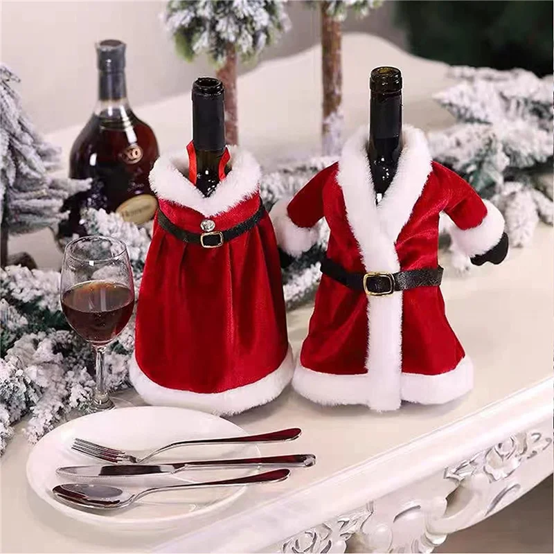 Creative Christmas Wine Bottle Set Golden Velvet Dress Wine Bottle Cover Wine Bottle Bag Sleeve Xmas New Year Dinner Table Decor