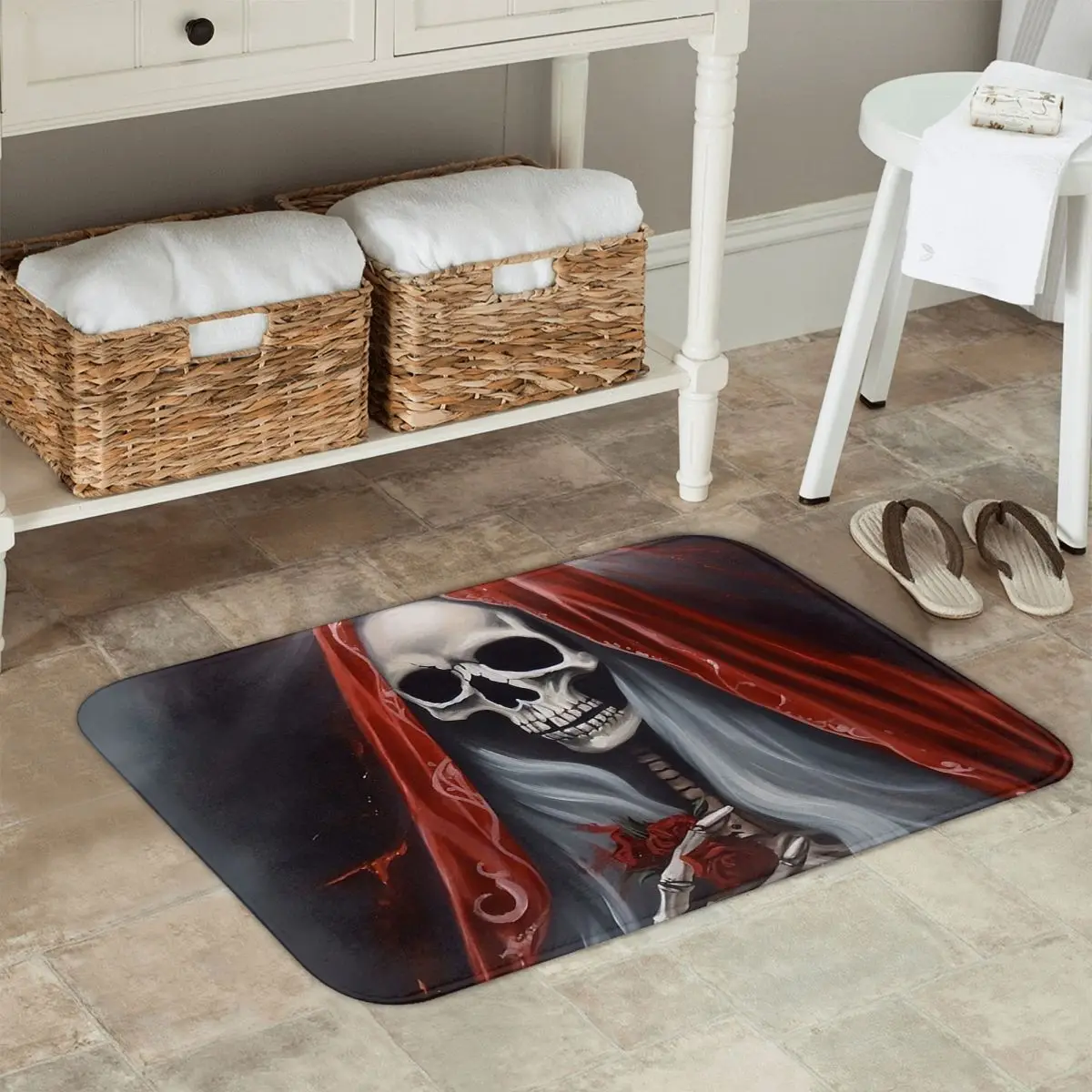 Santa Muerte Saint Death Goth Mexican Muertos Skull Anti-slip Doormat Floor Mat Carpet Rug for Kitchen Entrance Home Footpad Mat
