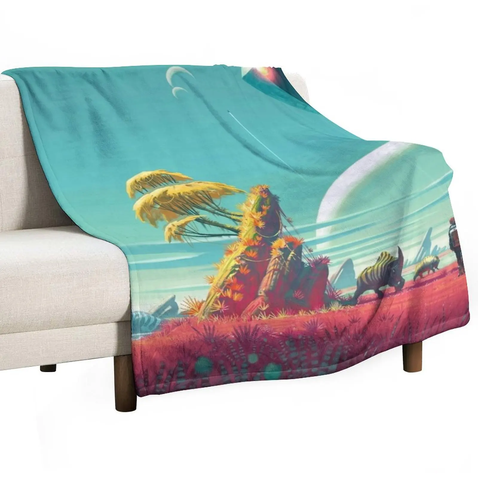 No Mans Sky -- Ship and Sky Throw Blanket Flannel Fabric sofa bed Custom Blankets