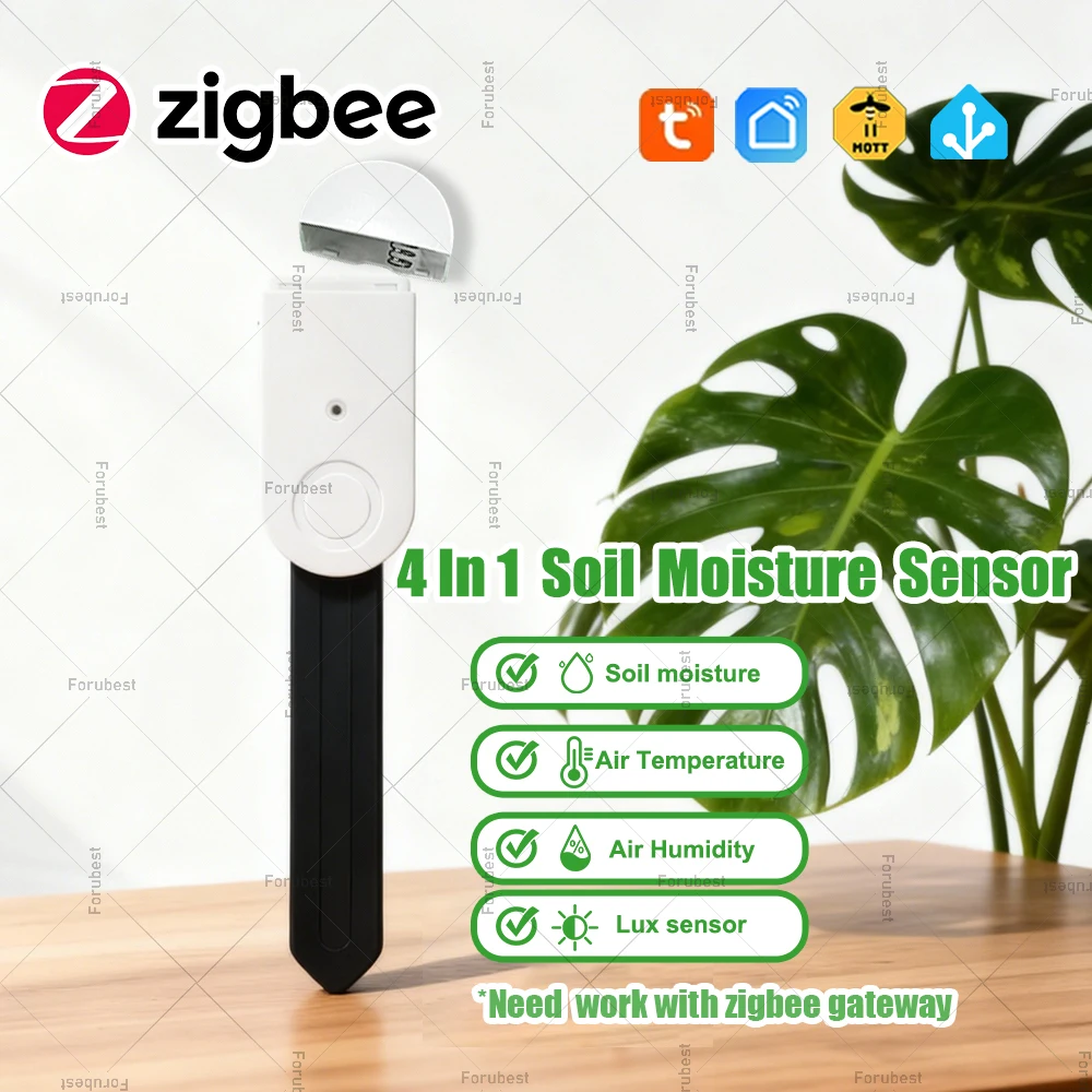 4 In 1 Zigbee Soil Tester Moisture Luminance Temperature Humidity Sensor RemoThermo Hygrometer Remote Monitor Work With Tuya Z2M