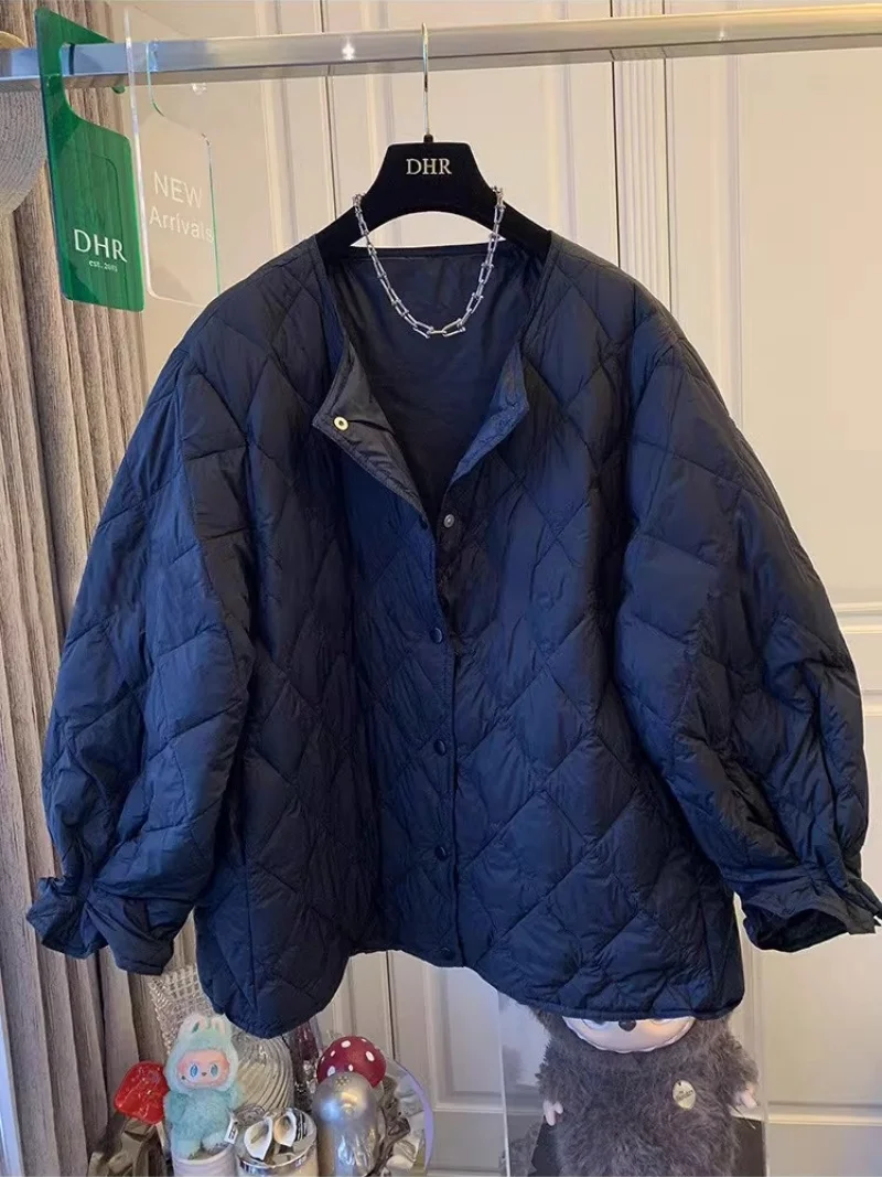 

Женская хлопковая куртка на пуху с ромбовидной сеткой и рукавами, осень-зима 2025 г., свободное повседневное легкое пальто, верхняя одежда w1333
