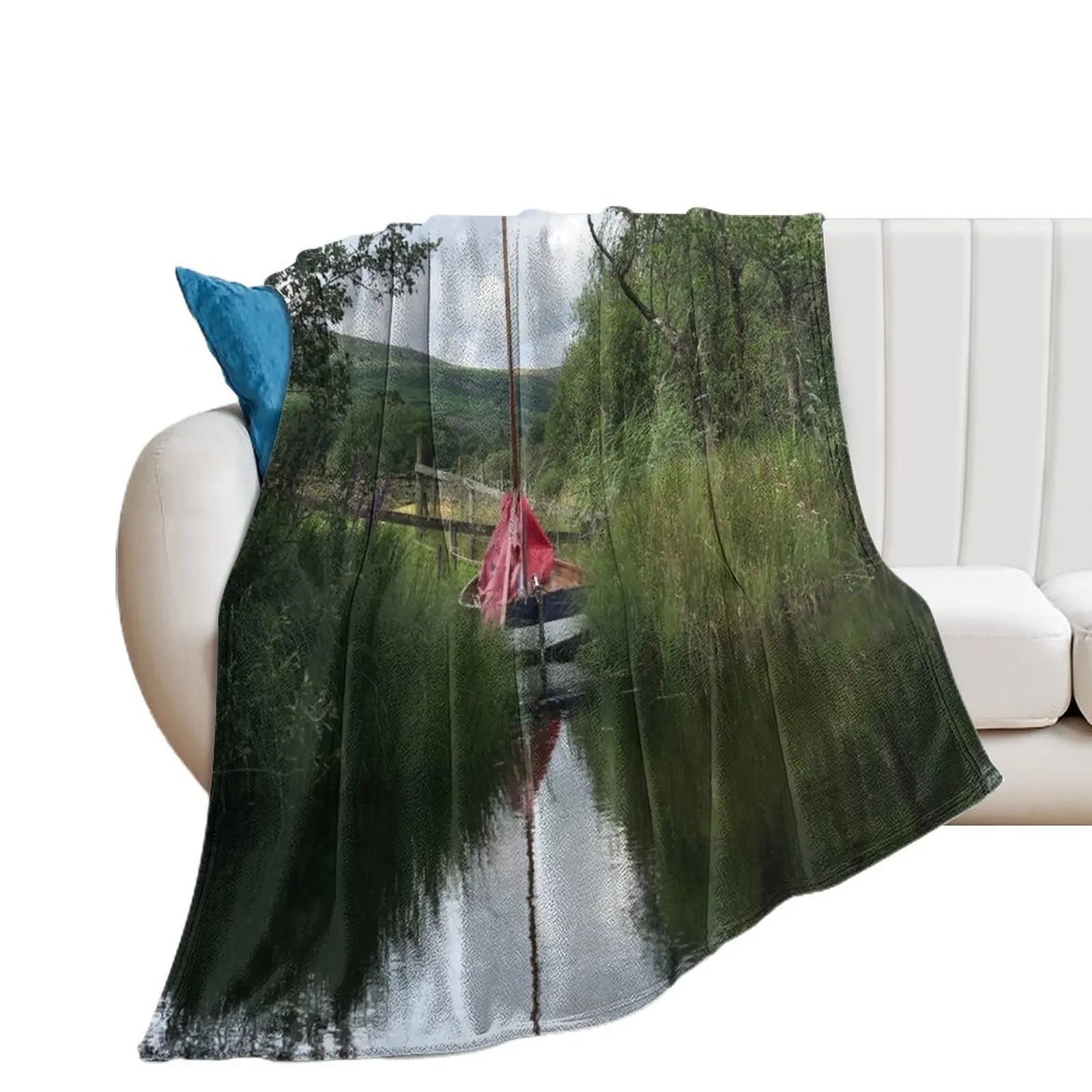 Mirror Dinghy in the lake with a reflection Throw Blanket Thermals For Travel Designers Retros Blankets