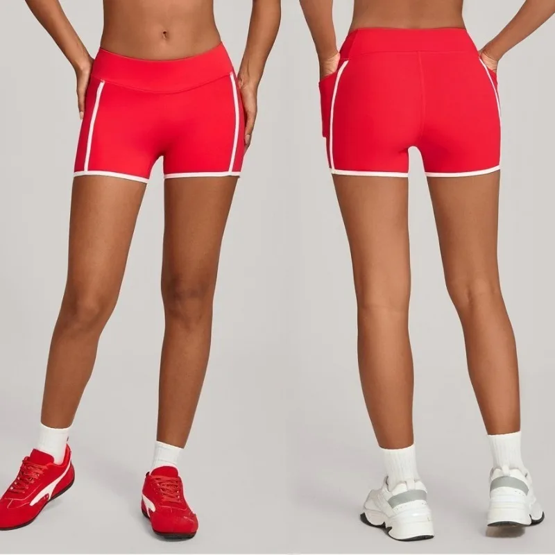 

Women's Contrasting Color Spliced Yoga Shorts High Waist and Hip Lifting Quick Drying Fitness Pants Outdoor Casual Sports Pants