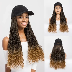 WIGERA Synthetic Long 20“ Ombre Black Blond Boho Box Braiding With Baseball Cap With Braids Hair Extensions Curly Wigs For Women