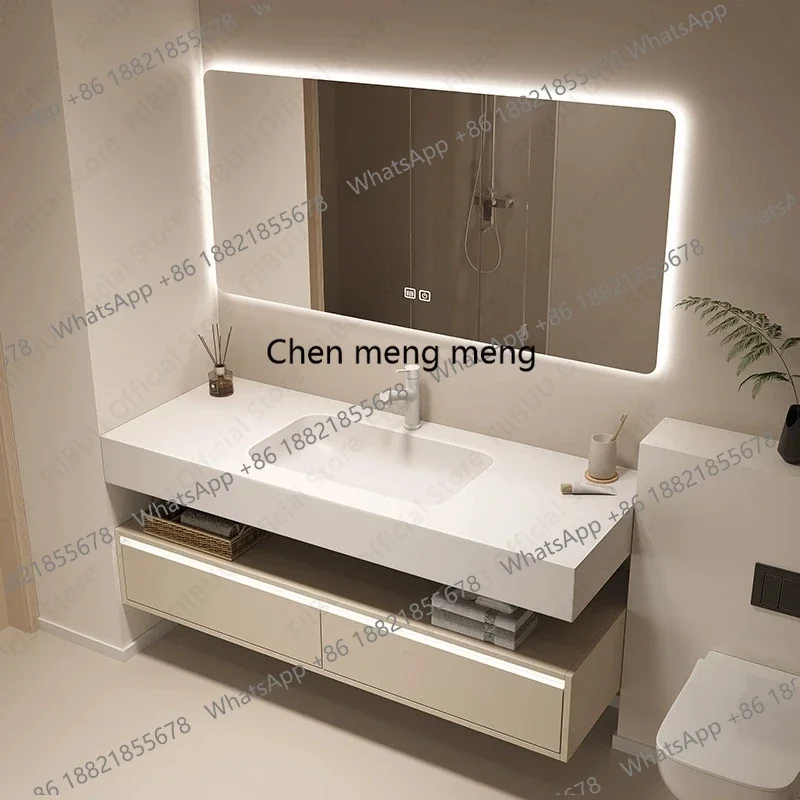 Double Layer Bathroom Vanity Cabinet Combo with Integrated Ceramic Sink Smart LED Mirror Cabinet Wall Mounted Storage Cabinet