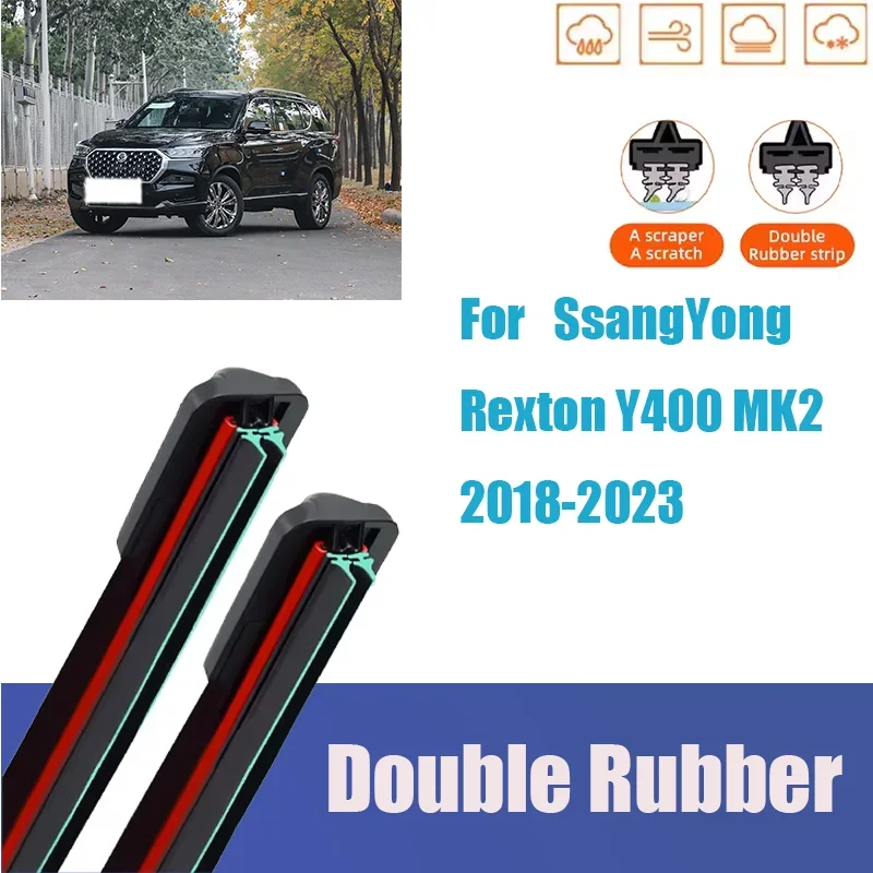 Części przednich wycieraczek do Ssangyong Rexton Y400 MK2 2018-2023, bezszkieletowe, bezszkieletowe gumowe wycieraczki, części do czyszczenia, akcesoria samochodowe, ciche.