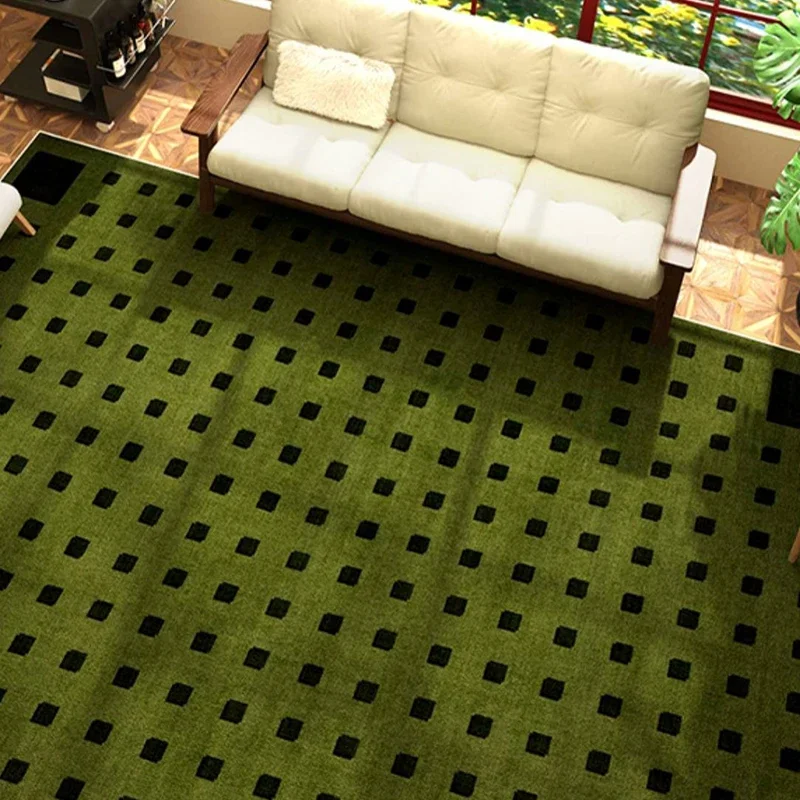 

Living Room Mat Machine Washable Non-slip Soft Bedroom Rugs Green Retro Large Size Carpet French Plaid Imitation Cashmere Mats