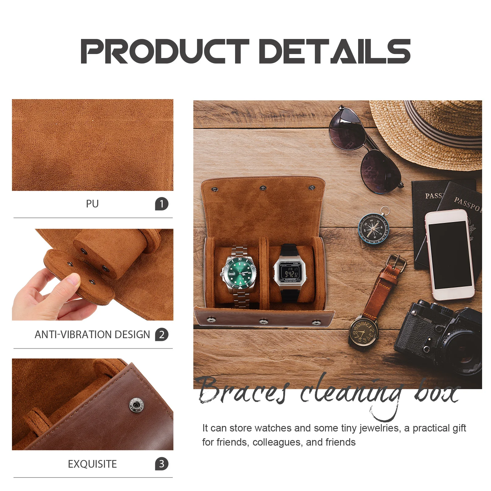 

Case Pu Portable Travel Watch Storage Organizer Dustproof Scratch-Resistant Watch Roll Case For Men Women