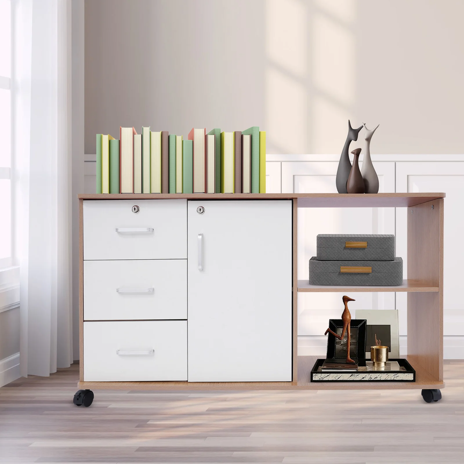 

Шкаф для хранения документов в стиле три ящика, одна дверь, две отделения для офисной школы, для хранения канцелярских товаров, папок, личного товара