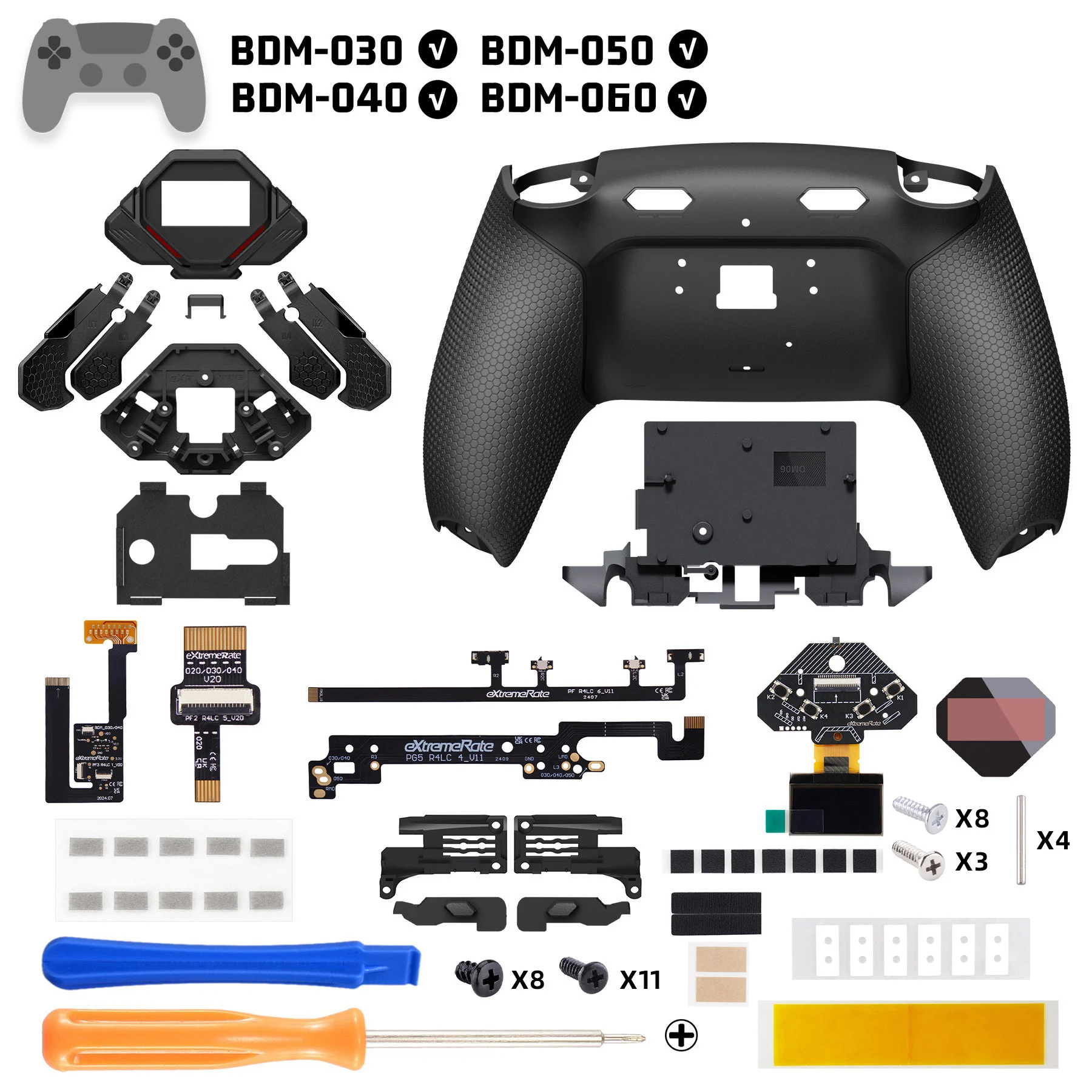 eXtremeRate SPARK Back Paddles Kit für PS5-Controller BDM-030 040 050 060 Modelle, neu belegbares Set mit 4 Rücktasten – gummiert, schwarz