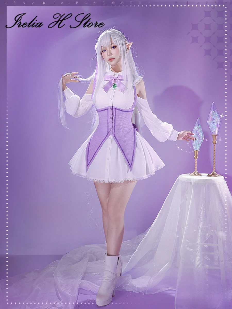 

Irelia H Store Emilia from Re:Life in a different world from zero Cosplay Costumes Emilia Date Dress female Halloween Costume