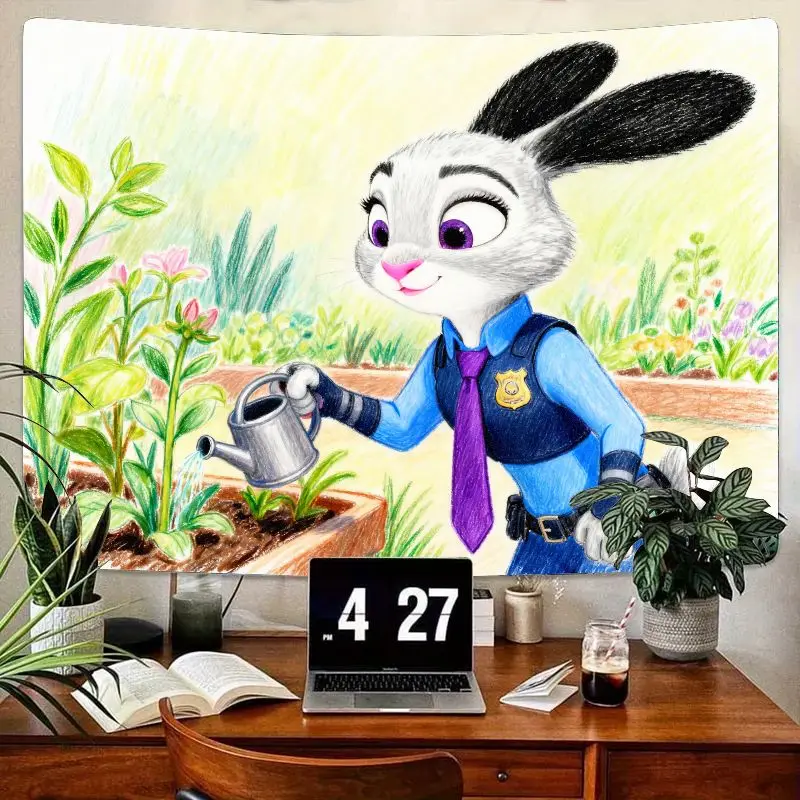 

1 шт. гобелен «Зверополис Джуди Хоппс», милый полицейский кролик, полива растений, настенное искусство, яркий полиэстер, домашний декор, подарок для фанатов