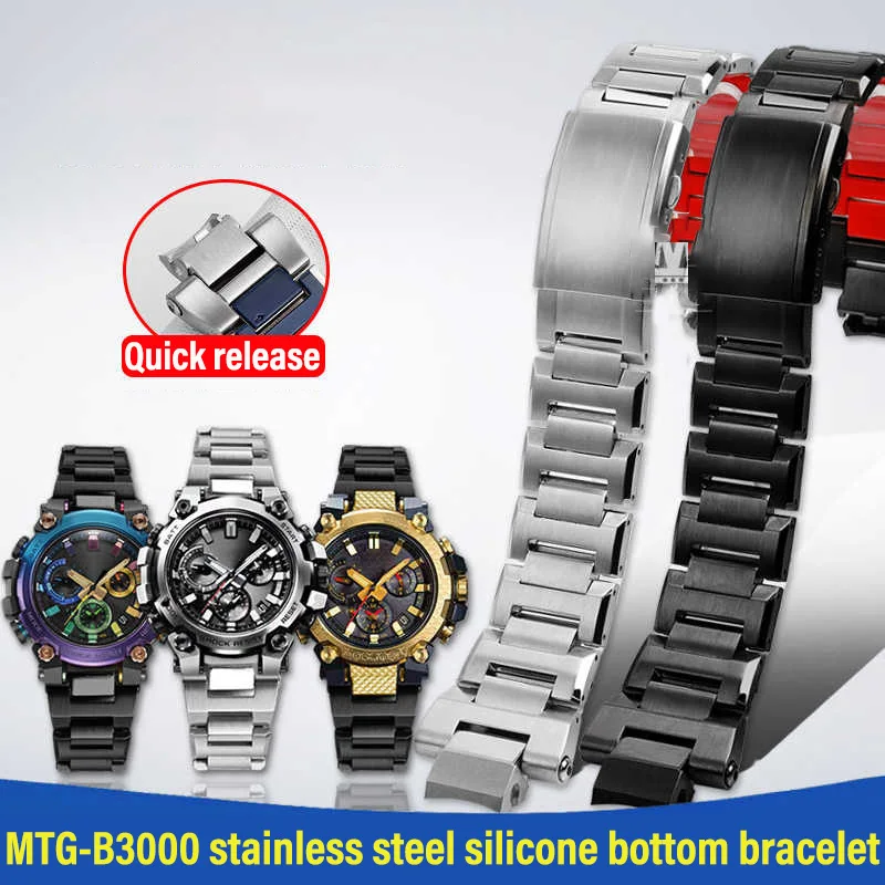 

Quick release stainless steel strap For Casio G-SHOCK series MTG-B3000 modified bracelet waterproof silicone bottom watch band