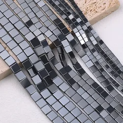 Natural Black Hematite Stone Flat Square Spacers Loose Beads For Jewelry Making Bracelets Necklace DIY Accessories 4/6/8MM 16