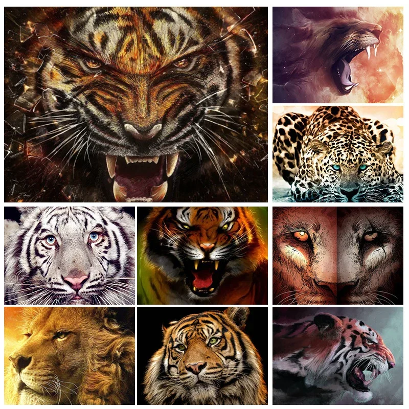 

Animal DIY 5D Diamond Painting Kits Full Drill Tiger Lion Leopard Diamond Mosaic Hand Inlaid Rhinestones Embroidery Home Decor