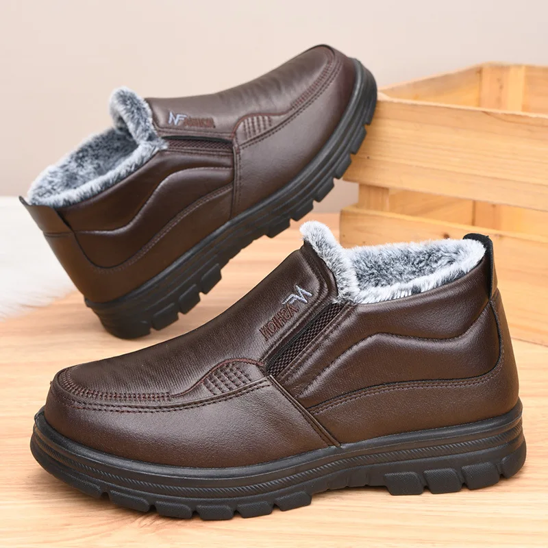 

2026 New Men's Cotton Shoes Warmth Thickened Cotton Short Boots WinterLeather Boots Waterproof Anti Slip Snow Boots