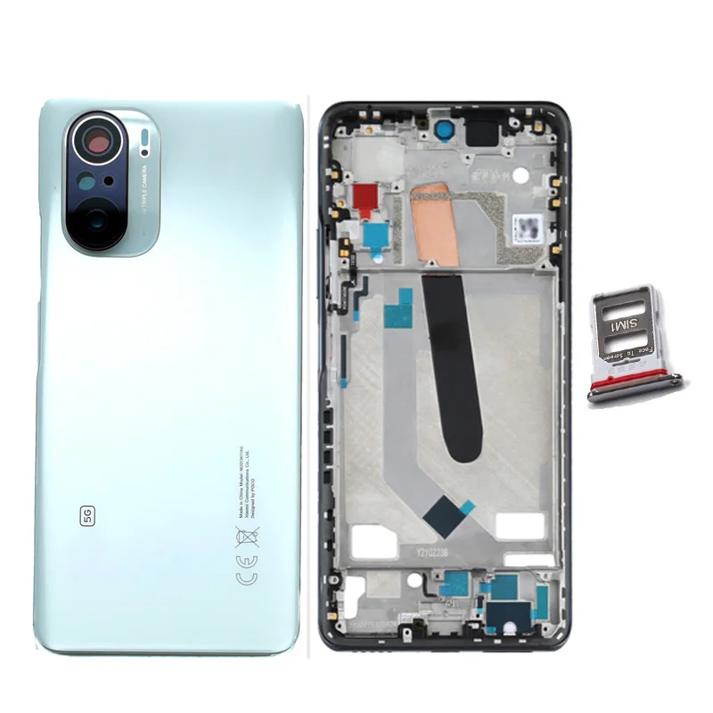 For Xiaomi Poco F3 Back Cover + LCD Front Frame + Volume Button + Camera Glass Lens + Sim Tray Smartphone Parts