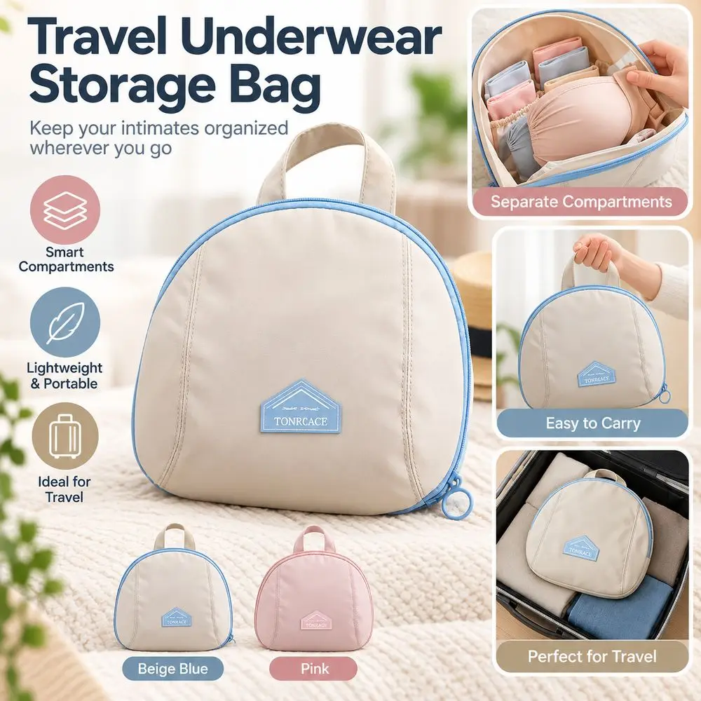Bra Storage Case Underwear Organizer Bag Separate Compartments Handheld Lingerie Storage Bag Polyester Foldable
