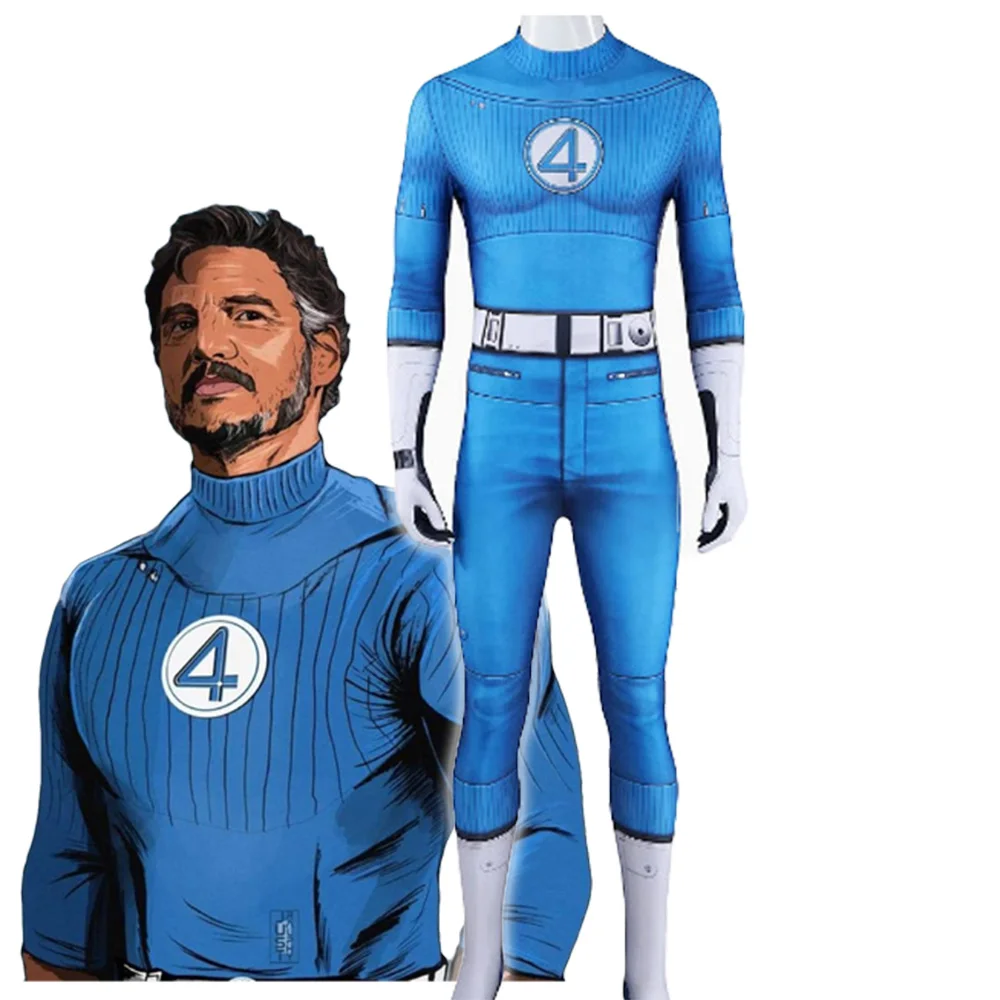 

Superhero MR.Fantastic Cosplay Costume Suit First Steps Outfit Blue Jumpsuit Adult Men Halloween for Man