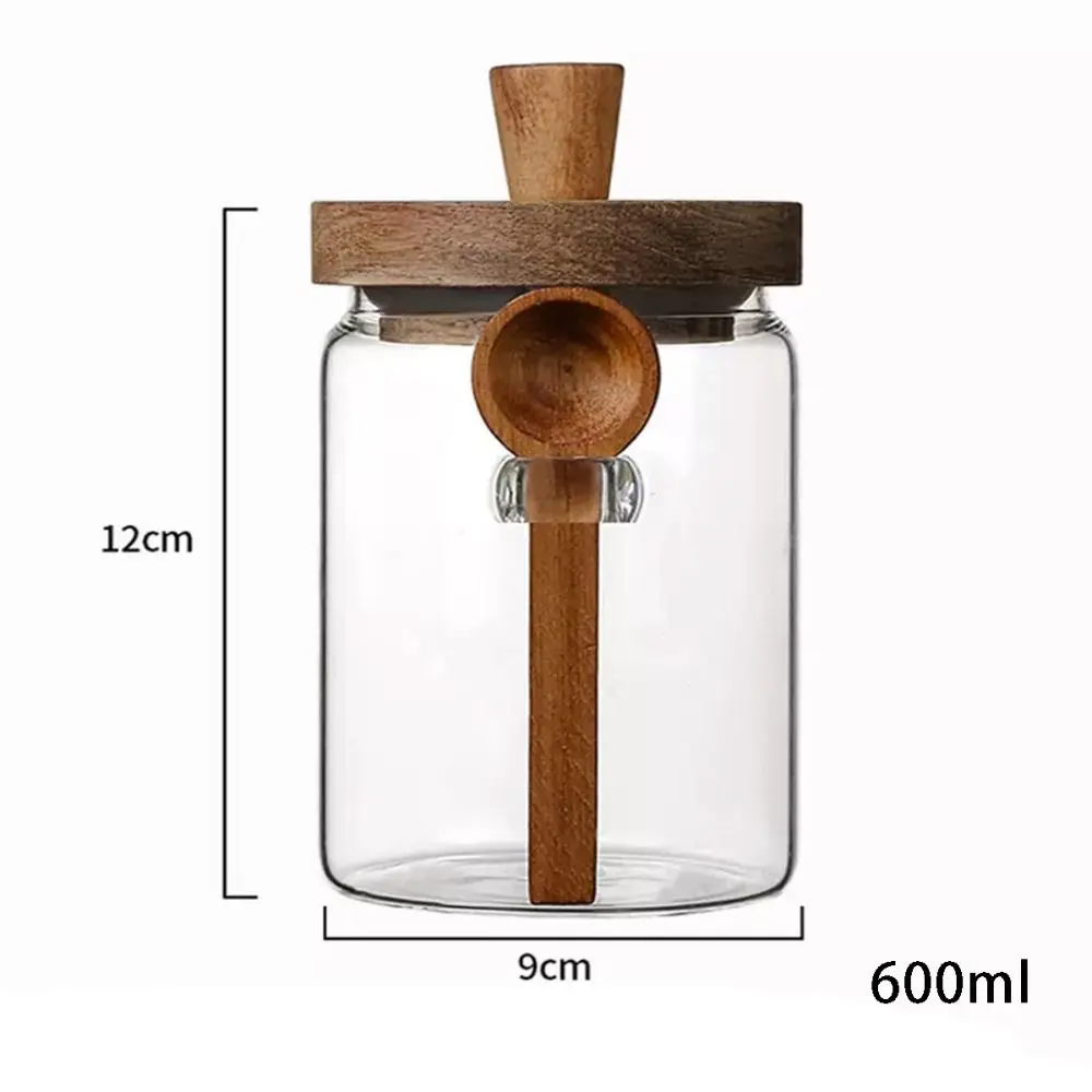 Kitchen Glass Sealed Jar Household Multifunctional Five Grains Storage Can with Spoon Moisture-proof Storage Tank