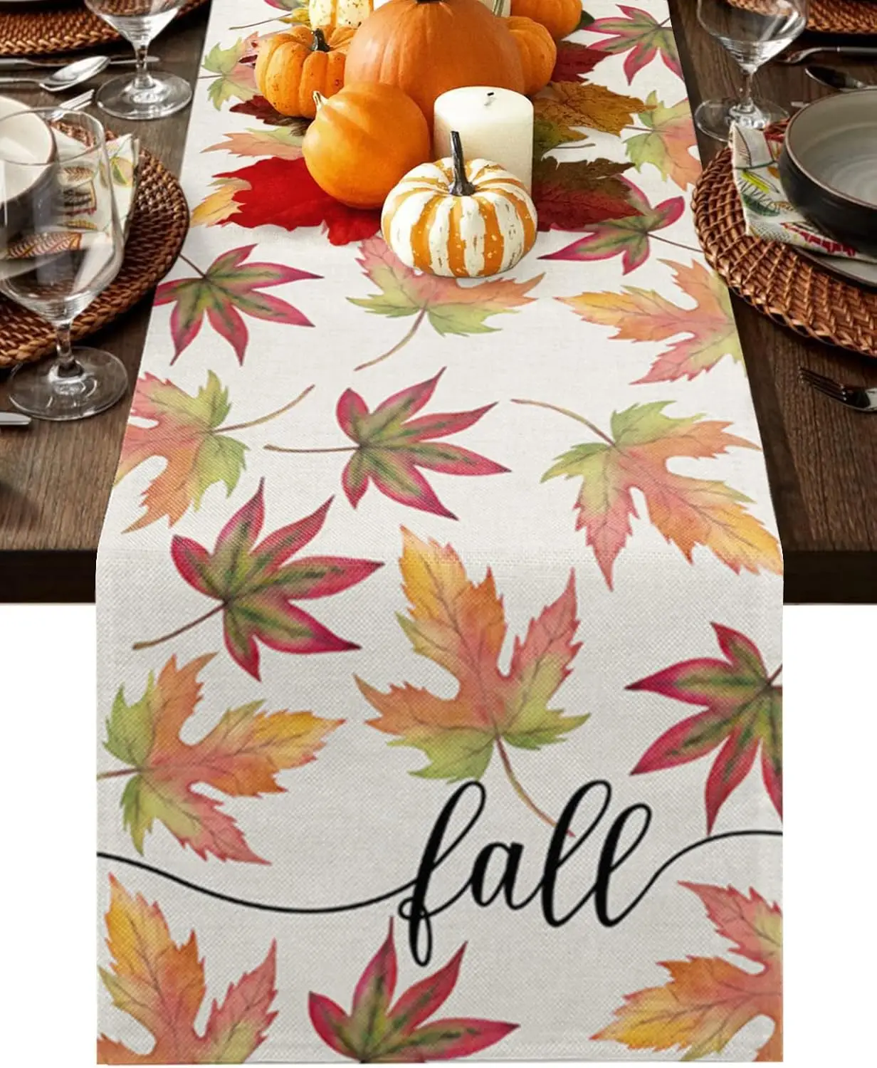 Thanksgiving Maple Leaf Linen Table Runners Dresser Scarves Decor Fall Autumn Harvest Table Runner for Holiday Party Decoration